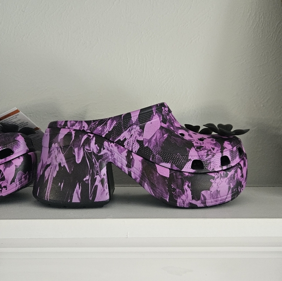 NWT CROCS Siren Hyper Floral Clog- Black/Purple - Picture 7 of 10